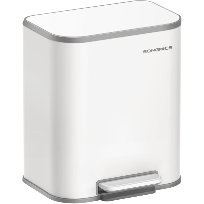 Songmics - Poubelle de Cuisine, Poubelle à Pédale 20L, Poubelle en Acier, Couvercle à Fermeture Douce, Reste Ouverte, Seau Intérieur, Pédale Large
