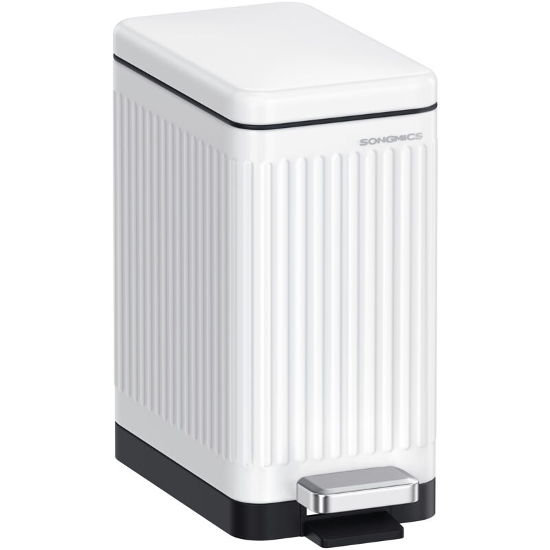 SONGMICS Poubelle de Salle de Bain 10 L, avec Couvercle, Poubelle à Pédale pour Toilettes, Compact, Petit Espace, en Acier, Fermeture en Douceur,