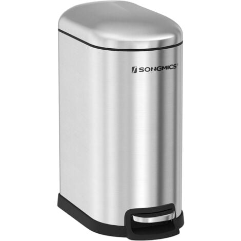 SONGMICS Poubelle de Salle de Bain 10L, Petit, Couvercle, Poubelle à Pédale pour Toilettes, Compact, Petit Espace, en Acier, Fermeture en Douceur, Argent