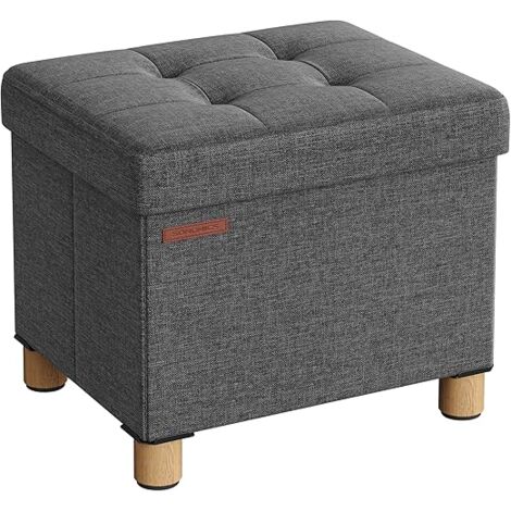 Songmics – Pouf coffre de rangement pliable avec repose-pieds – Tissu façon lin, MDF, gris foncé – Dimensions 32 x 40 x 33,5 cm – Capacité 300 kg
