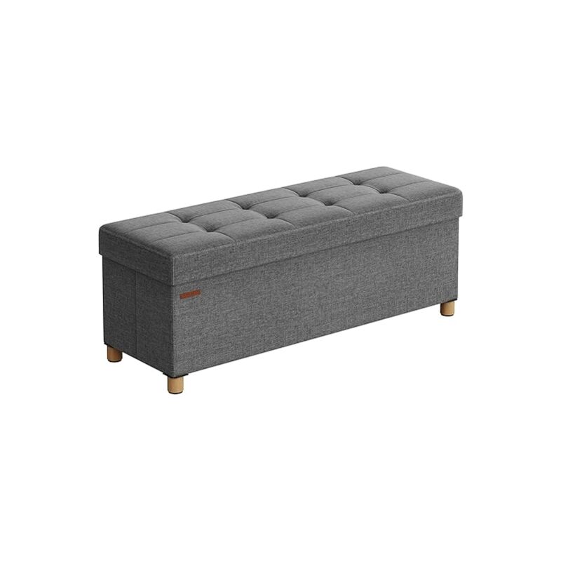 Pouf, Coffre de Rangement, Tabouret avec Repose-Pieds, Pliable, Banc avec Rangement, 38 x 110 x 40 cm, pour Salon, Chambre, Gris Foncé - Songmics