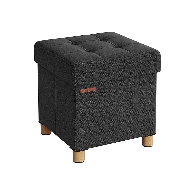 SONGMICS Pouf, Coffre de Rangement, Tabouret avec Repose-Pieds, Pliable, Banc avec Rangement, 38 x 38 x 40 cm, pour Salon, Chambre, Noir