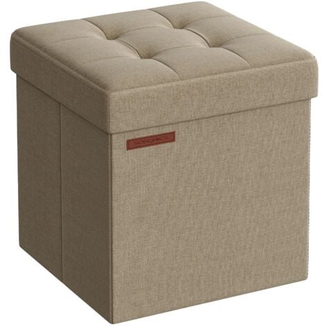 SONGMICS Pouf Contenitore da 38 cm, Cassapanca Pieghevole, Panca Contenitore, Poggiapiedi, per Camera da Letto Ingresso Soggiorno, Marrone Cammello LSF027K01