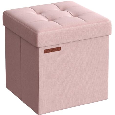 SONGMICS Pouf Contenitore da 38 cm, Cassapanca Pieghevole, Panca Contenitore, Poggiapiedi, per Camera da Letto Ingresso Soggiorno, Rosa Gelatina LSFO27R01