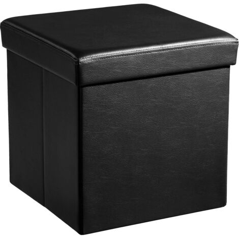 SONGMICS Puof Contenitore da 38 cm, Cassapanca Pieghevole, Poggiapiedi, PU, Portante di 300 kg, per Ingresso, Soggiorno, Camera da Letto, Nero Inchiostro LSF101