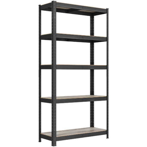 Songmics – Rayonnage 5 niveaux 30 x 75 x 150 cm – Planches réglables – Charge max 130 kg par niveau – Style bois naturel et noir
