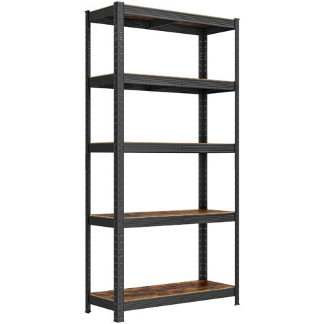 Songmics – Rayonnage 5 niveaux 75 x 30 x 150 cm – Charge max 130 kg/niveau – Cadre acier noir – Étagères MDF marron rustique
