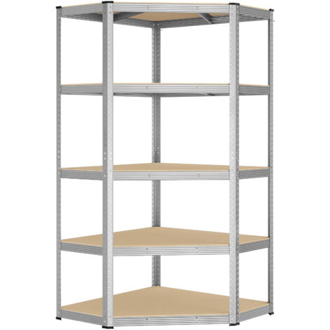 SONGMICS Rayonnage Étagères d’Angle à 5 Niveaux, Étagères de Rangement en Acier, Charge Lourde, Garage, Entrepôt, Capacité de Charge 875 kg, Argent et Beige Naturel