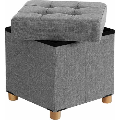 Songmics – Tabouret repose-pieds avec coffre de rangement – Couvercle capitonné – Pieds en bois massif – Dimensions 38 x 38 x 40 cm – Capacité 300 kg