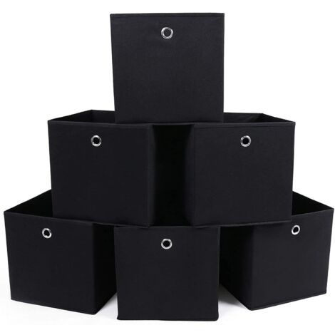 SONGMICS RFB02H-3 - Scatola portaoggetti Pieghevole con Foro per Dita, in Tessuto, 6 Pezzi, 30 x 30 x 30 cm, Colore: Nero