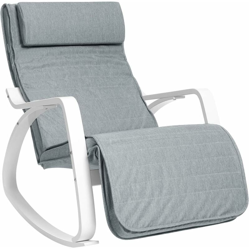songmics - fauteuil à bascule en bois de bouleau, chaise berçante, avec repose-pieds réglable en 5 angles, accoudoirs blancs, imitation lin, capacité
