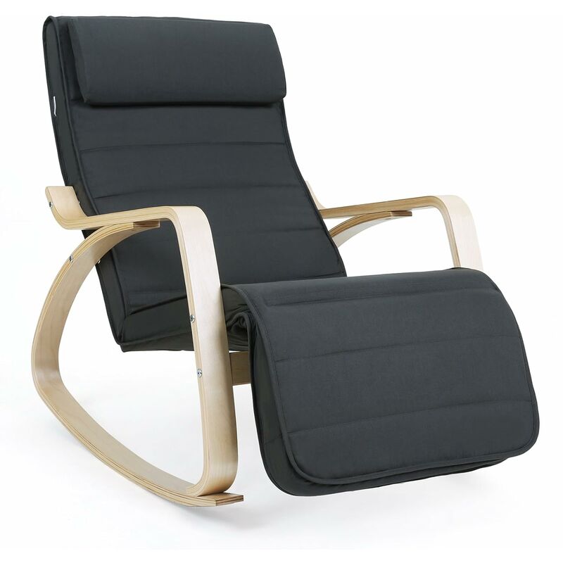 songmics - fauteuil à bascule, chaise berçante, avec repose-pieds réglable à 5 niveaux, avec oreiller, housse en coton, capacité de charge 150 kg,
