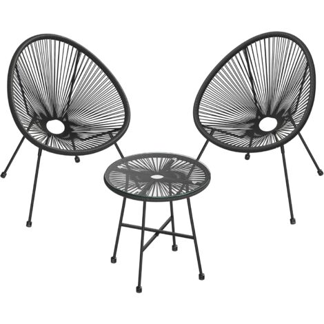 Songmics – Salon de jardin extérieur 3 meubles acapulco – 2 chaises en polyéthylène, 1 table en verre trempé – Noir – GGF013B02