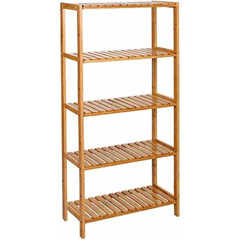 SONGMICS Scaffale da Bagno e da Cucina in Bambù, con 5 Ripiani Regolabili in 9 Altezze, Scaffalatura Portaoggetti per Soggiorno, Corridoio, 60 x 26 x 130 cm, Naturale BCB35Y