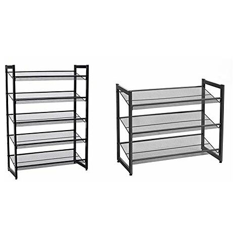 SONGMICS Scarpiera, Metallo, Nero, 5 Ripiani & Scarpiera Armadio Metallico a 3 Ripiani ad Inclinazione Regolabile Impilabile con Ripiani Piegati per Evitare la Caduta 74 x 30,7 x 62,8 cm Nero LMR03B