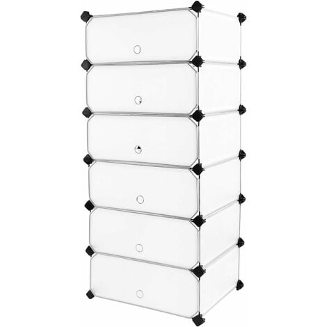 SONGMICS Scarpiera Modulare a 6 Ripiani, Armadietto Componibile con Ante, Scaffale Guardaroba, Mobiletto con Pannelli in Plastica e Struttura in Metallo, 43 x 31 x 105 cm, Bianco