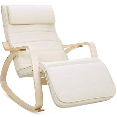 Schaukelstuhl Relaxstuhl Birkenholz 5-Fach verstellbares Fußteil Belastbarkeit 150 kg Beige LYY10M