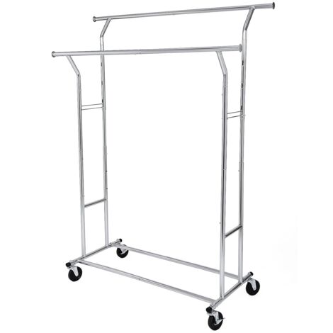 Schwerlast Metall Kleiderständer auf Rädern, bis 110kg belastbar, Länge: 129-189cm, Chrom HSR12S - Silver