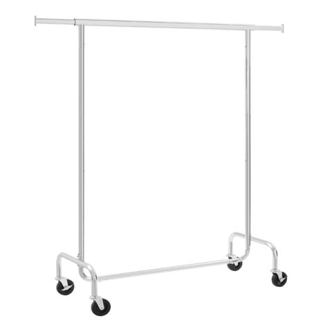 Schwerlast Metall Kleiderständer Garderobe auf Rollen, max. Belastbarkeit 130kg Länge: 110-150cm verchromt HSR11S - Silver