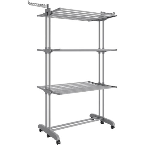 Songmics – Séchoir mobile à linge 4 niveaux – Structure en acier inoxydable – Dimensions 63,5 x 125,5 x 173 cm – Grande capacité 41 kg – Pliable avec roulettes