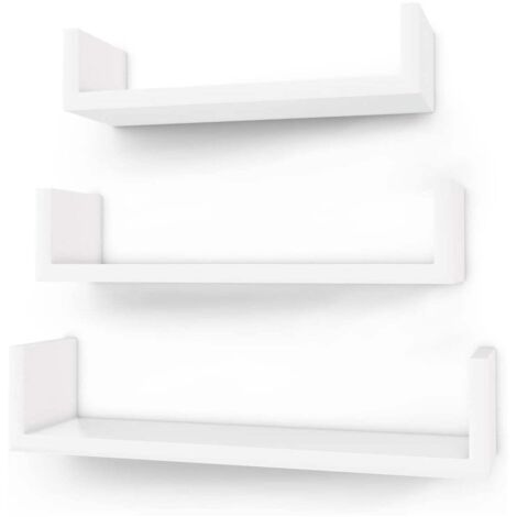 Songmics – Set d'étagères murales Bogey – 3 étagères blanches – Design moderne – Pour livres et objets décoratifs – Fixation murale incluse