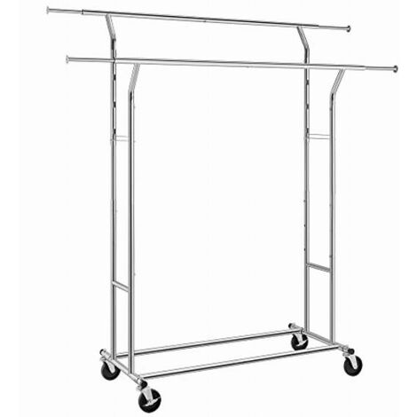 SONGMICS Stand Appendiabiti Portabiti in Acciaio Cromato con 2 Traverse con Rotelle HSR12S