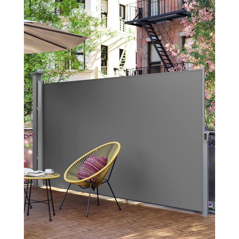 Store latéral 350 x 180cm Abri soleil Paravent extérieur rétractable brise vue pour terrasse280 g/m² polyester Gris GSA185G01 - Gris