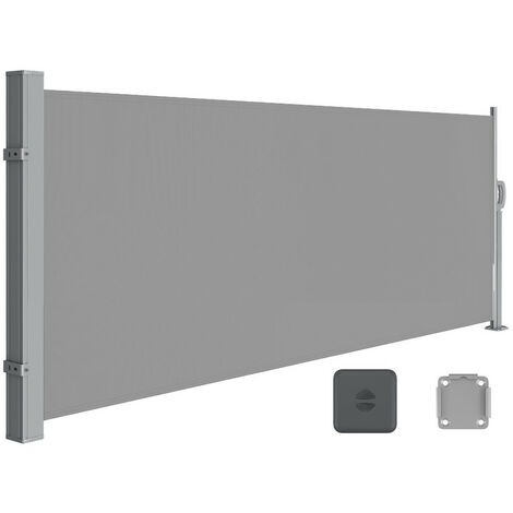 SONGMICS Store Latéral avec Caisson en Acier, Antirouille, Brise-vue, Protection Solaire, Opaque, Brise-vent, pour Balcon, Terrasse, Jardin, Rétractable,140 x 300 cm,Gris