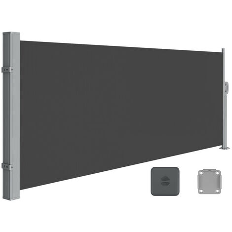 SONGMICS Store Latéral avec Caisson en Acier, Antirouille, Brise-vue, Protection Solaire, Opaque, Brise-vent, pour Balcon, Terrasse, Jardin, Rétractable,140 x 300 cm,Gris Anthracite