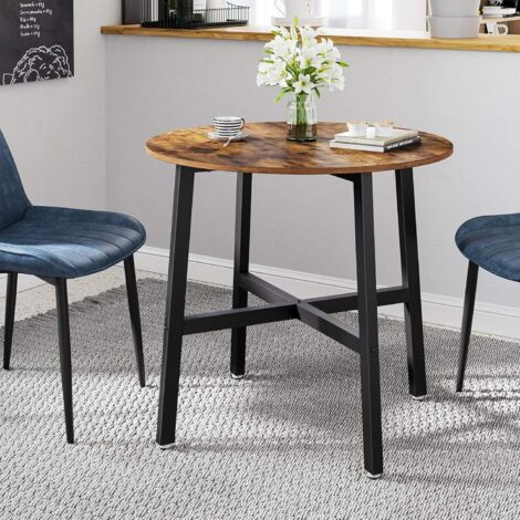 Songmics – Table à manger ronde 80 cm – Acier noir et aggloméré marron – Style industriel – Capacité 100 kg – Montage facile