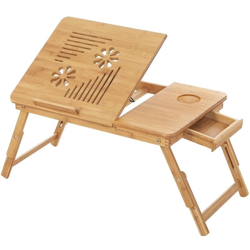 Table de lit pliable en bambou pour pc portable inclinable 55 x 35 x 29 cm LLD002 par Songmics