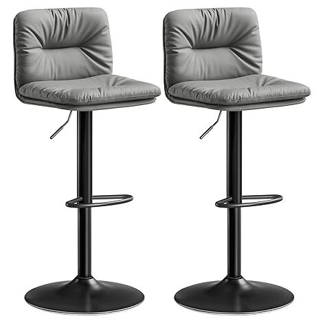 Songmics – Tabouret de bar réglable en hauteur – Lot de 2 – Surface en PU facile à nettoyer – Pivotant 360° – Dossier ergonomique et repose-pieds – Gris