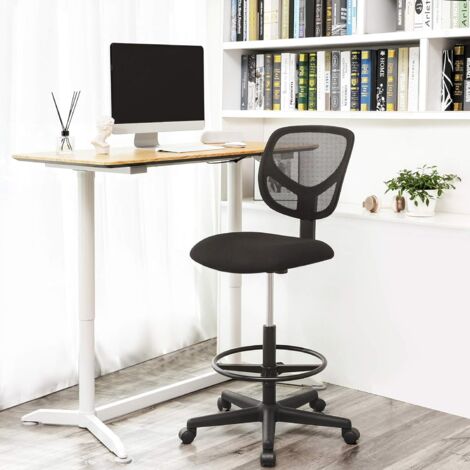 Songmics – Tabouret de bureau ergonomique noir – Hauteur réglable 55-75 cm – Repose-pieds circulaire – Charge maximale 120 kg – OBN15BK