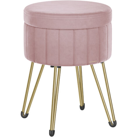 Songmics – Tabouret de rangement rond en velours rose bonbon – Siège confortable avec mousse haute densité – 39 x 44,4 cm – 4 pieds en métal pour stabilité