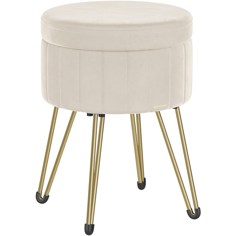 SONGMICS Tabouret Rangement, Siège Rond, Tabouret Coiffeuse, Pouf en Velours, Repose-pieds, 39 x 44,4 cm (Diamètre x H), 4 Pieds en Métal, pour Coins