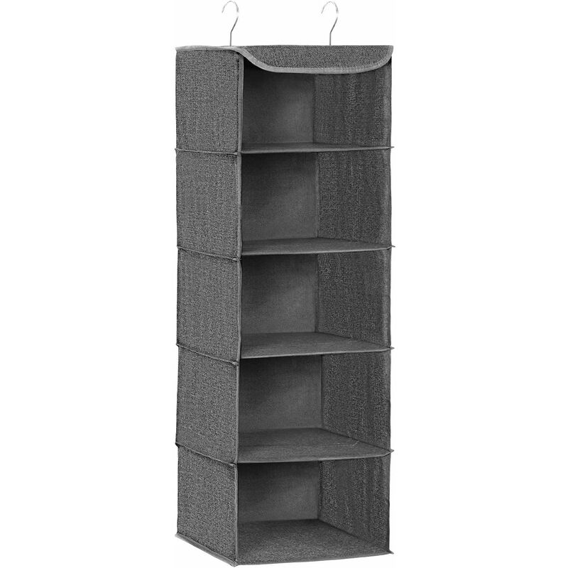 SONGMICS Étagère Suspendue, Organisateur, Penderie, Pliable, Gain de Place, Rangement Placard, avec Crochets en Métal, Renfort en Bambou, Motif Lin,