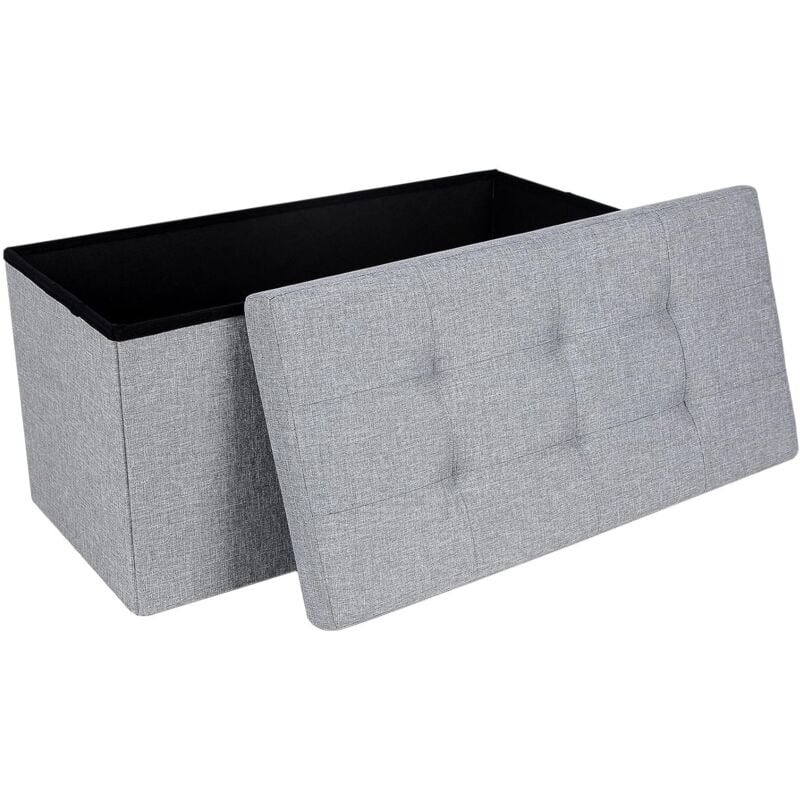 Songmics - Tissu Tabouret Pouf Coffre Boîte Siège de Rangement Pliable Gagner de l'espace Gris Clair 76 x 38 x 38 cm LSF47G