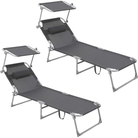 Songmics – Transat pliable avec pare-soleil réglable – Dossier 4 positions – Fer robuste et tissu synthétique – Capacité 150 kg – GCB19UV12