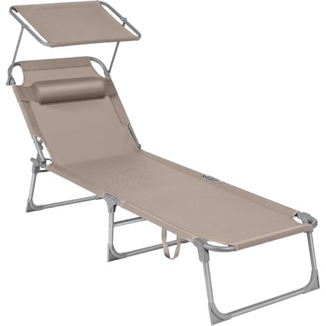 Songmics – Transat pliable taupe avec dossier inclinable 4 positions – Tissu respirant – Structure acier 150 kg – GCB192K01