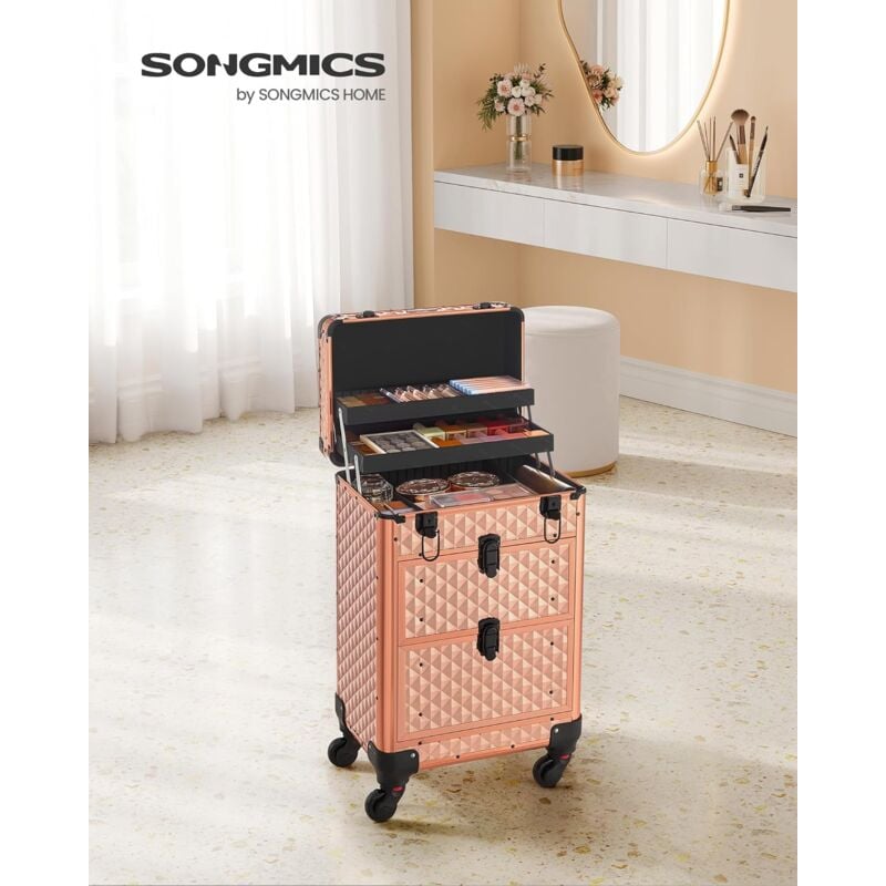 Image of Songmics - Valigetta Trucchi, Valigia Porta Trucchi, Trolley Make Up, 2 Cassetti, 34 x 24 x 56 cm, Ruote Girevoli a 360°, Beauty Case da Viaggio, per