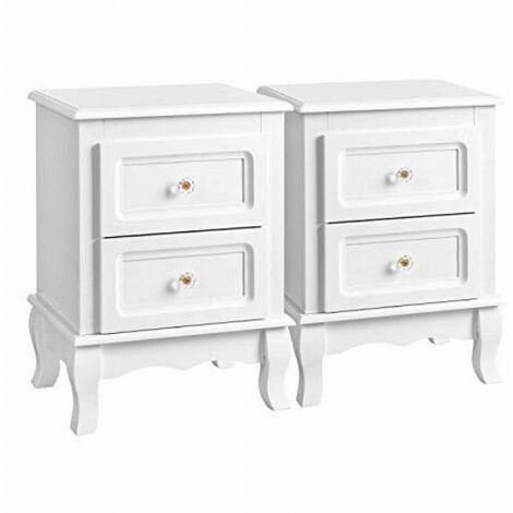 2 Comodini, Organizzatore da Camera da Letto con 2 Cassetti, in Legno con Solide Gambe in Legno di Pino, Stoccaggio Spazioso, Nero/Bianco