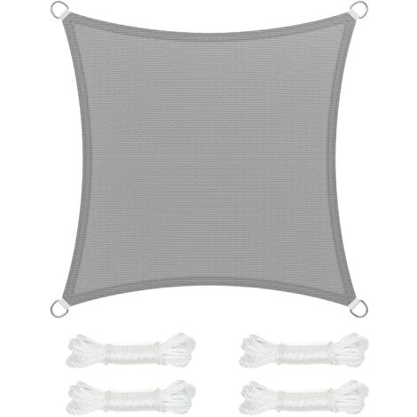 SONGMICS Vela Parasole 2 x 2 m, Tenda da Sole in Tessuto HDPE, Permeabile all'Aria e all'Acqua, per Terrazza, Giardino, Balcone, Campeggio, Quadrata, Concava, Corde da 2 m, Grigio Chiaro GSS22QY