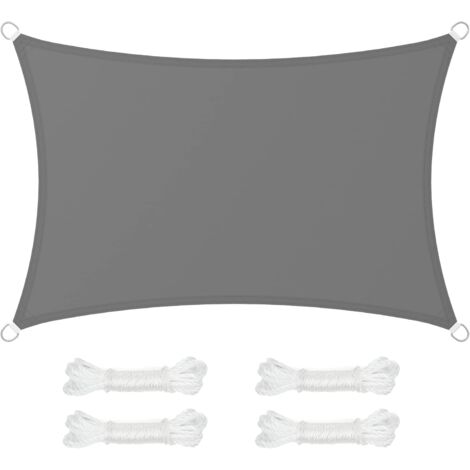 Songmics – Voile d'ombrage rectangulaire 2 x 3 m – Hydrofuge 665 mm – Polyester anti-déchirure – Protection UV 93% – 4 cordes de 2 m – Gris anthracite