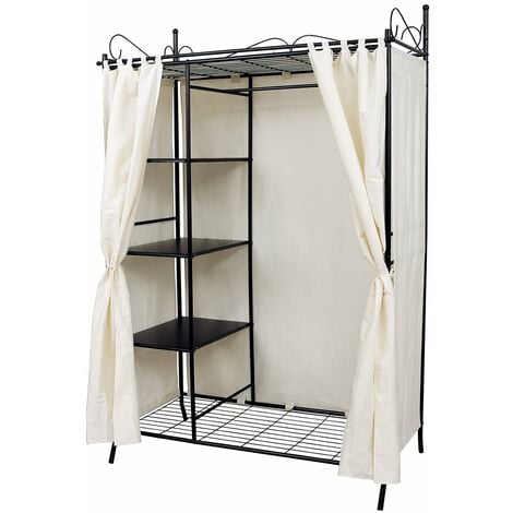 Wardrobe Clothes Cupboard Hanging Rail Storage Shelves with Metal Frame and Cover 108 x 170 x 58cm RTG03H