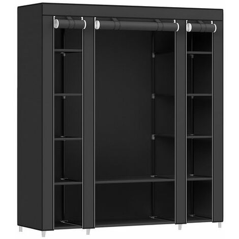 XXL Stoffschrank Kleiderschrank Faltschrank mit Kleiderstange 175 x 150 x 45cm Schwarz LSF03H