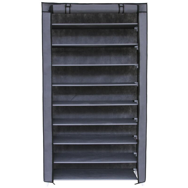 Armoire étagères à chaussures xxl 10 couches 45 paires de chaussures avec housse 88 x 28 x 160cm Gris RXJ36G