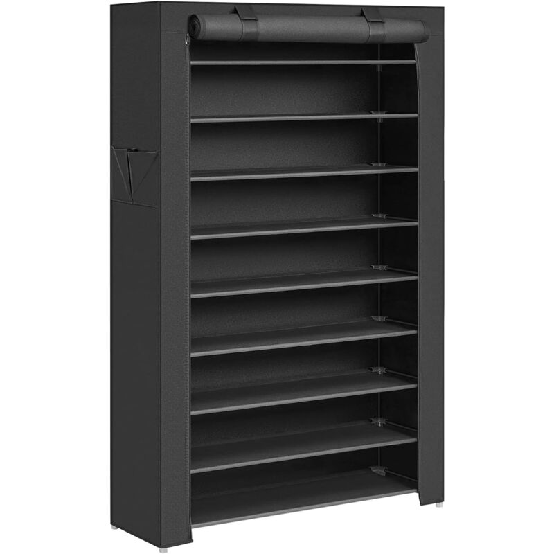 Armoire étagères à chaussures xxl 10 couches 45 paires de chaussures avec housse 88 x 28 x 160cm Noir RXJ36H