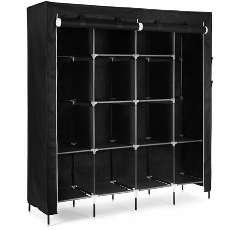 XXXL deluxe Höhe 180cm Kleiderschrank Hochfüßen Faltschrank Stoffschrank Mit 2 Kleiderstangen 4 Taschen Schwarz RYG44H - Black