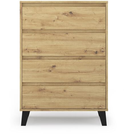 SONIA - Arcón escandinavo 4 cajones - 70x39x99.5cm - Mueble de almacenaje - Roble