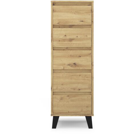 TOPESHOP SONIA - Cassettiera a 5 cassetti in stile scandinavo - 40x39x120,5 cm - Mobile contenitore - Rovere